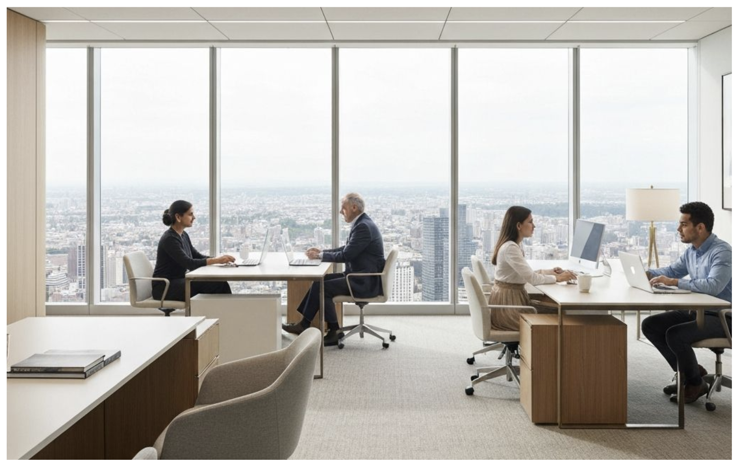 ProtoWork professional team at work in a high-rise office